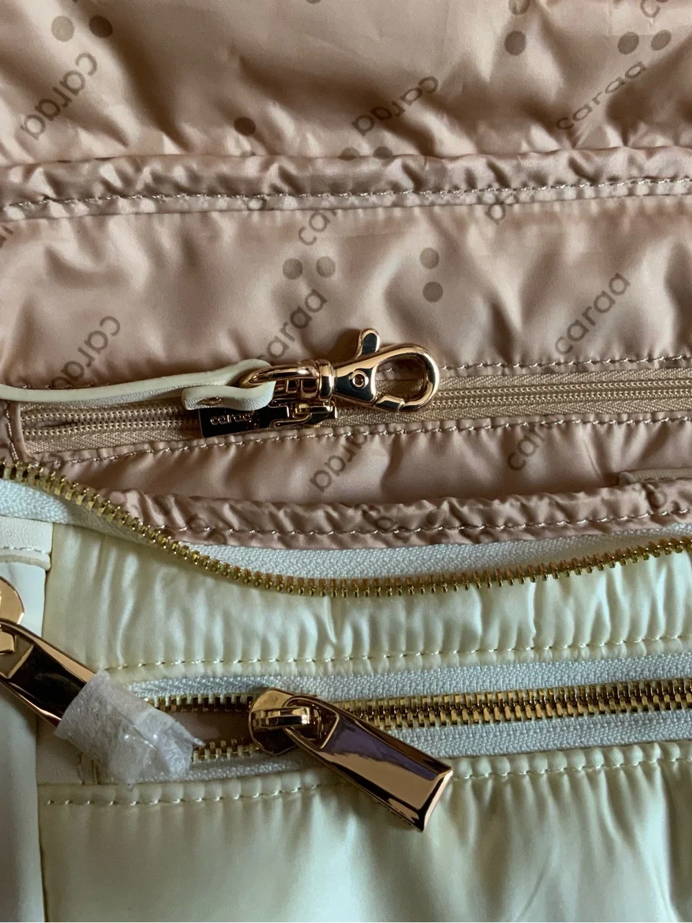 caraa Cream Puffer Crossbody Bag with Gold Hardware